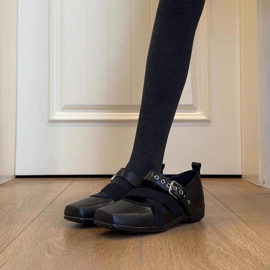 Sheepskin Version~ Versatile Thick-soled Square Head Sports Mary Jane Shoes Women's French Retro Temperament Light Mouth Ballet Style Single Shoes