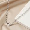 Simple Stainless Steel Round Hollow Pendant Necklace for Women Unique Metal Cuban Chain Clavicle Chain Fashion Party Jewelry
