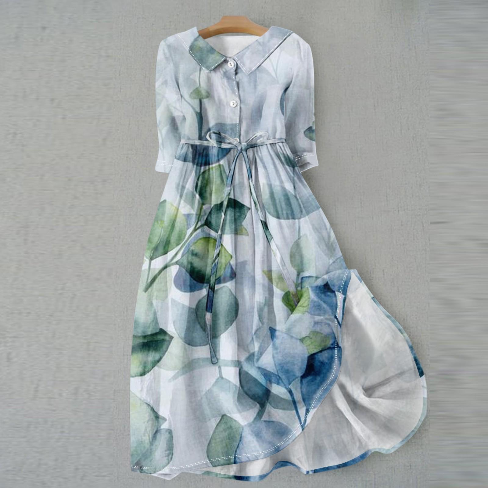 

Женская мода повседневное платье с воротником на лацкане и пуговицами с рукавами 3/4 и бретелями XL небесно-голубой