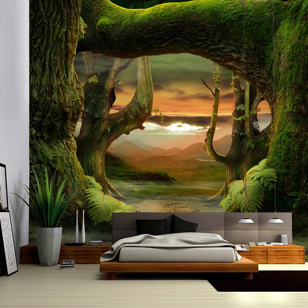 

Натуральный лесной гобелен с пейзажным принтом, большой настенный гобелен, дешевый настенный гобелен в стиле хиппи, богемный настенный гобелен 100x75cm