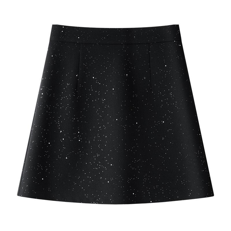 Women's Gray Sequined Midi Skirt - Spring 2025 High Waist Bodycon A-line