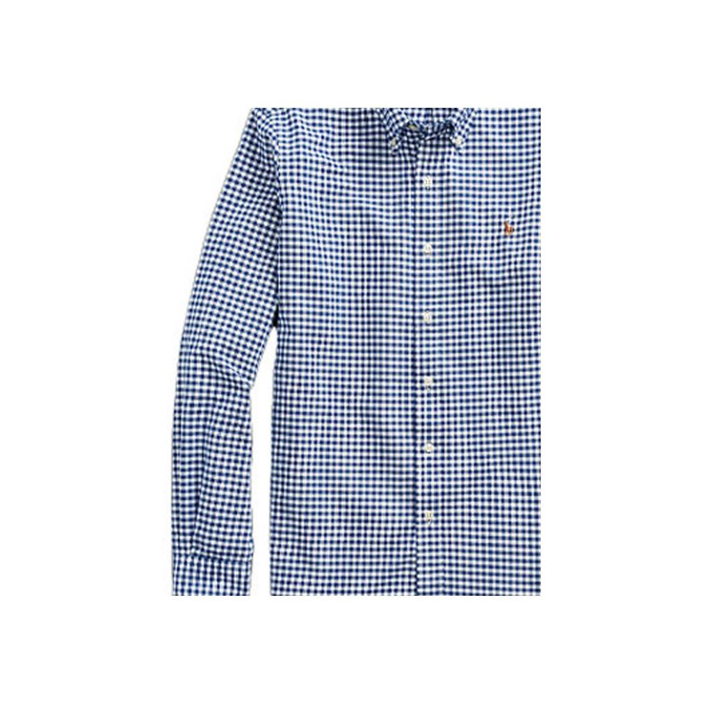 Polo Ralph Lauren FW22 Plaid Logo Embroidered Polo Long Sleeve Shirt Men Shirts Blue MNPOWOV16820202-400