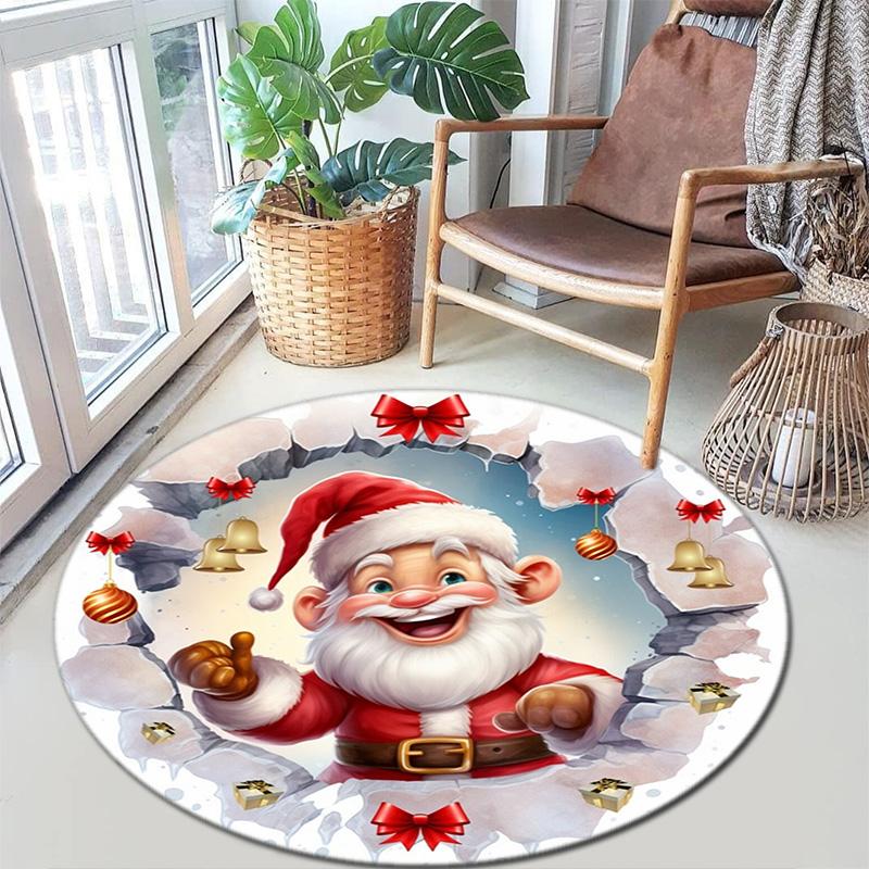Cute Christmas Day Gift Bell Santa Claus Snowman Christmas Tree round rug Home Soft Decorative Anti slip Chair Mat Carpet Outdoor Floor Mat Carpet 91