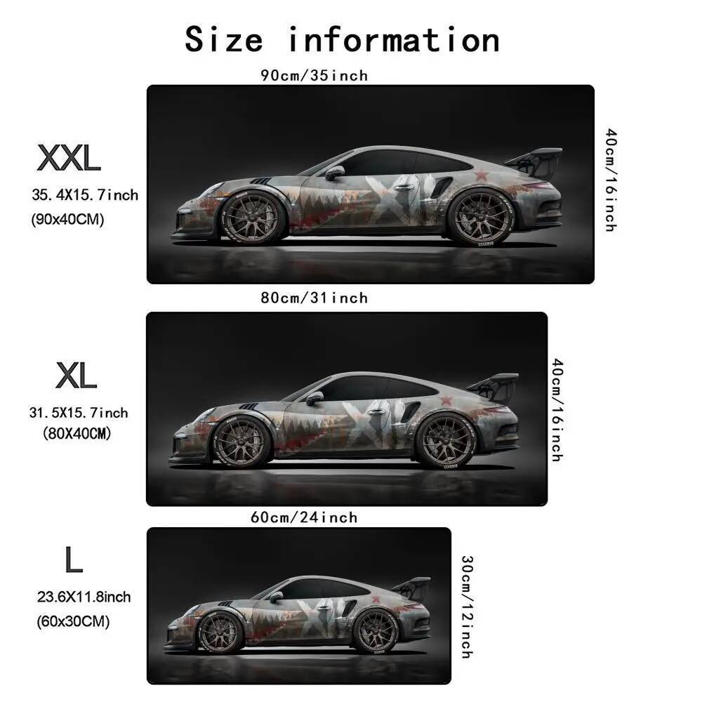 White Cool Sports Car Mouse Pad Large Gaming Anti-Slip Rubber Base Extended Desk Mat Gamer Office Computer Accessories Mousepad