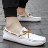 Knotbow Men Casual Shoes Luxury Brand Autumn Mens Loafers Leather Man Moccasins Breathable Slip On Flats Driving Shoes White