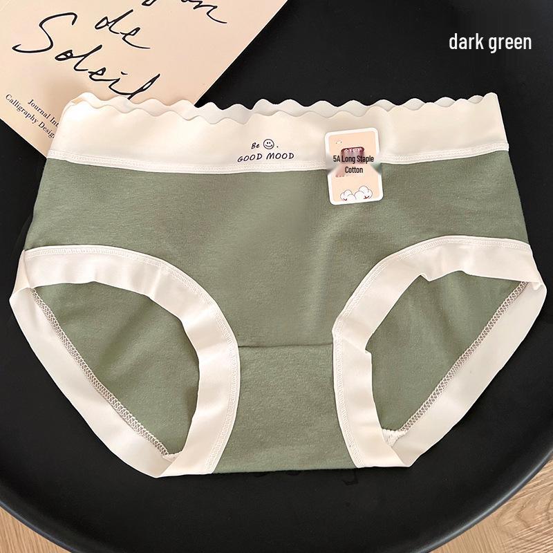 5A Skin-Friendly Pure Cotton Mid-Waist Japanese Style Girly Underwear with Wavy Letter Design