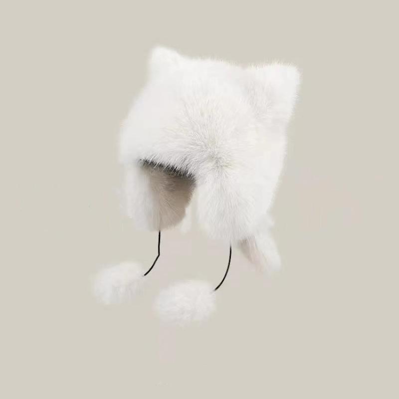 Thickened Winter Hats For Women Keep Warm Windproof Furry Trapper Hat With Cute Tail Ear Protectors Bomber Hat Winter