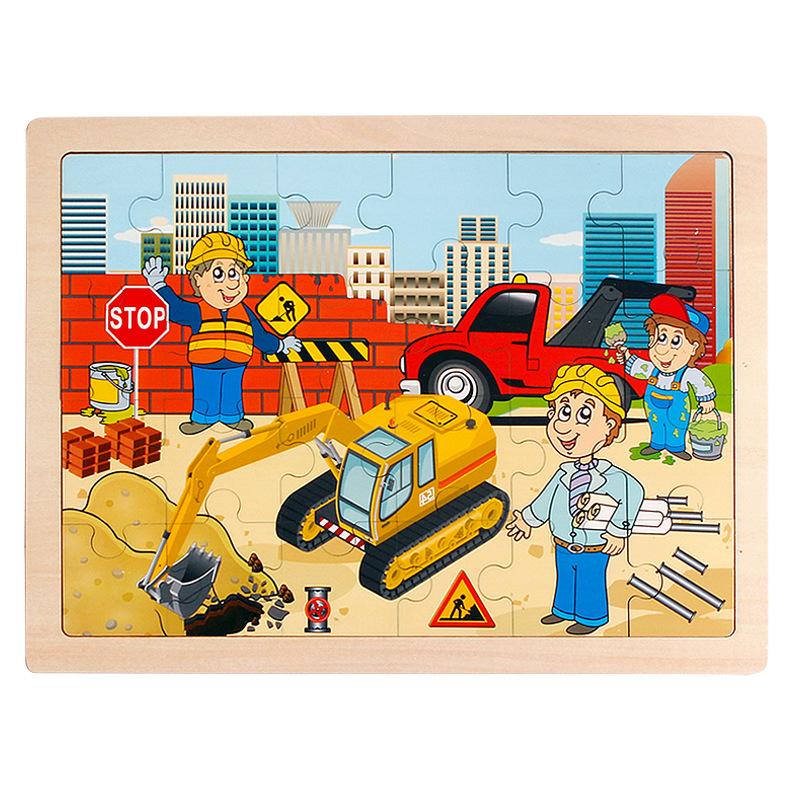 Laserový srub 24 dílků Dřevěné puzzle Dětské zvířecí kreslené dinosauří letadlo Puzzle hračka