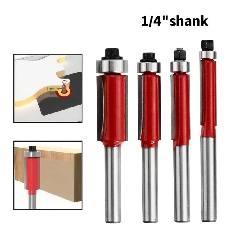 4pcs Durable Carbide Steel Router Bits with Red Anti Corrosion Layer DIY Craft Tool for Efficient Wood and Craftworks