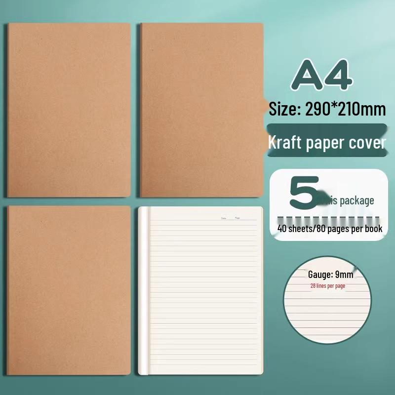 A4 Kraft Paper Notebook for Students - Ideal for College, Exam Prep, and Journaling