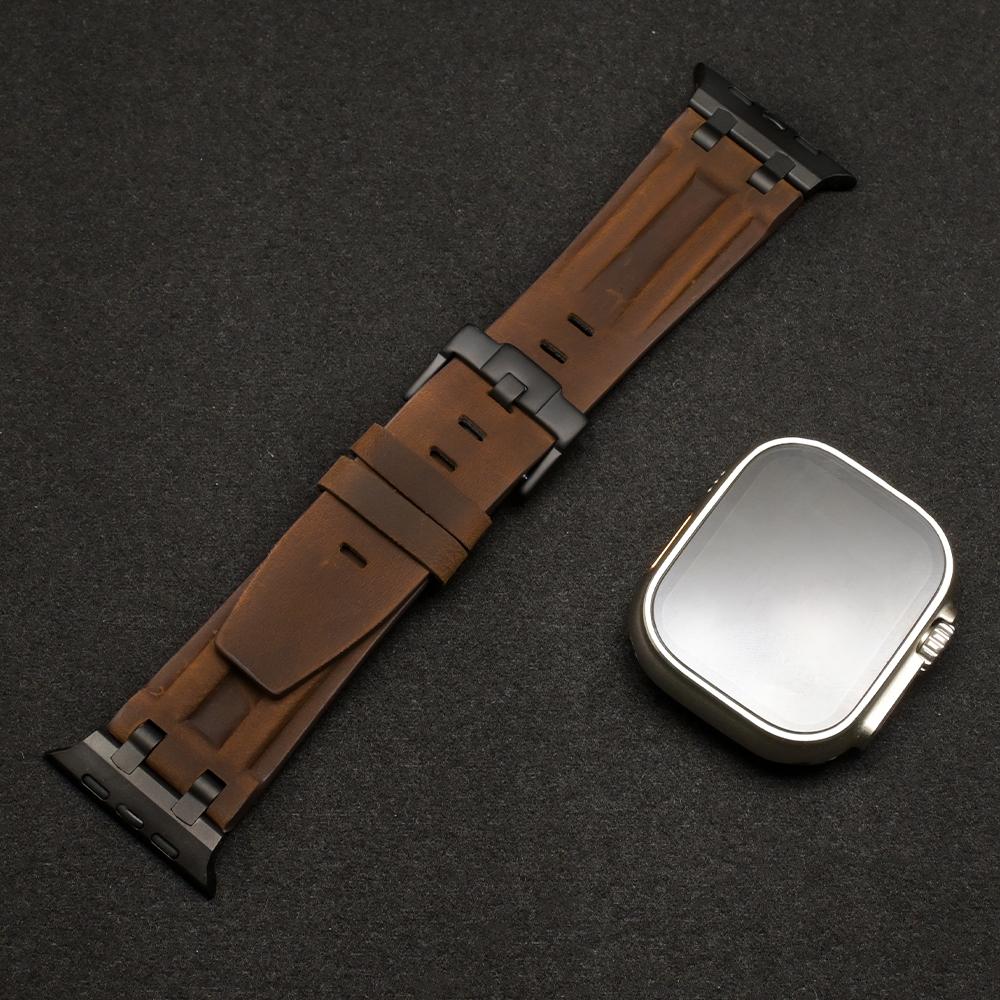Leather Watch Band for Apple Watch Strap 49mm 46mm 45mm 44mm Luxury Man Bracelet for iWatch Ultra 3 Series 11 10 9 8 7 6 Se Band