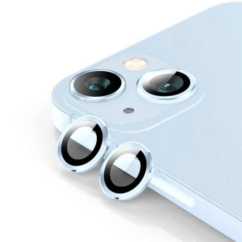 

For iPhone 13 mini 5.4 inch/iPhone 13 6.1 inch Camera Lens Protector WANLONFENG Metal CD Texture Tempered Glass Lens Film Blue