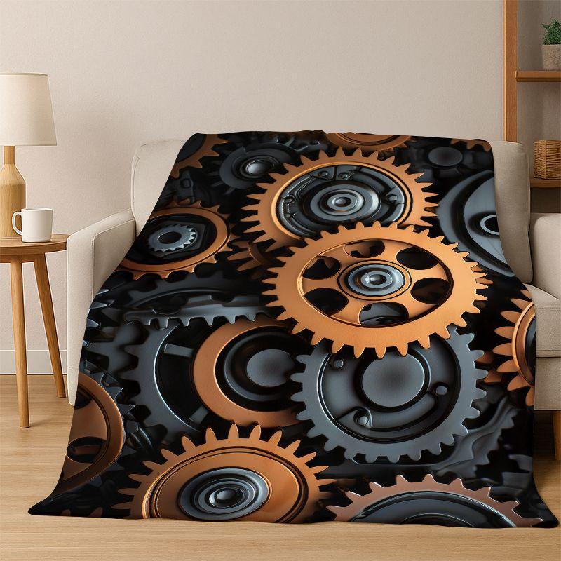 Retro Metal Mechanical Wheel Gear Flannel Blanket Soft Warm Blanket Throw Blanket for Bedroom Living Room Bed Travel Picnic Gift