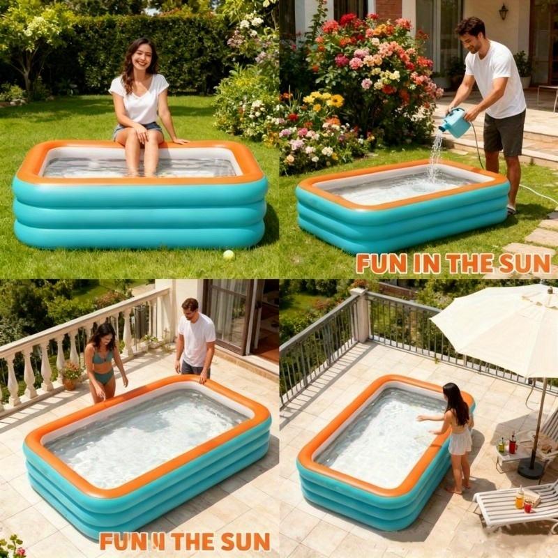 Inflatable Pool for Outdoor Water Parties Adult & Children's Swimming Pool, Rectangular Foldable Pool for Backyard Entertainment
