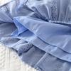 Blue Embroidered Flower Kids Clothes Girls Autumn Long Sleeved Lapel Single Breasted Shirt Top+Short Skirt 2Pcs Set