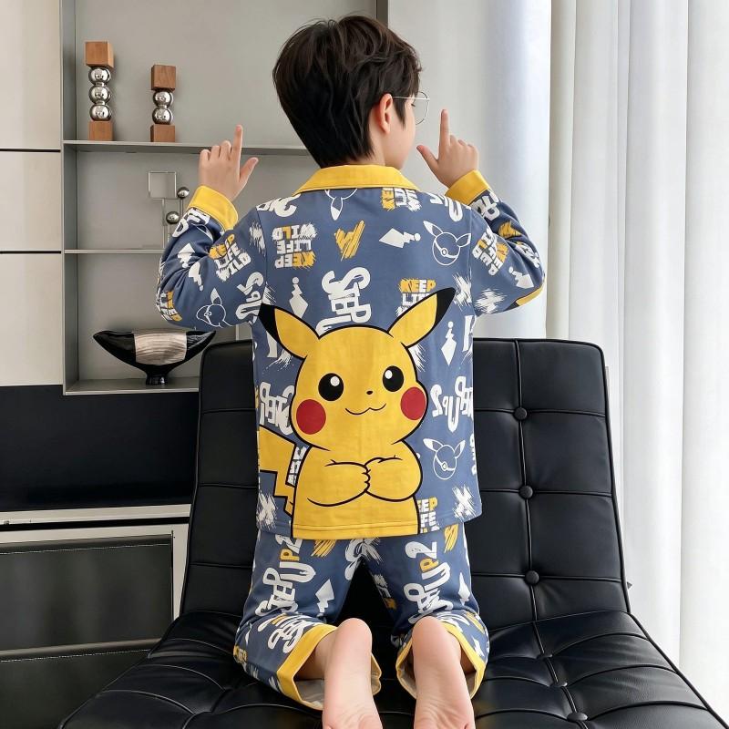 Boys Cotton Pajama Set Long Sleeve Thin Sleepwear Cartoon Print Hoodie Style Home Wear Kids 8