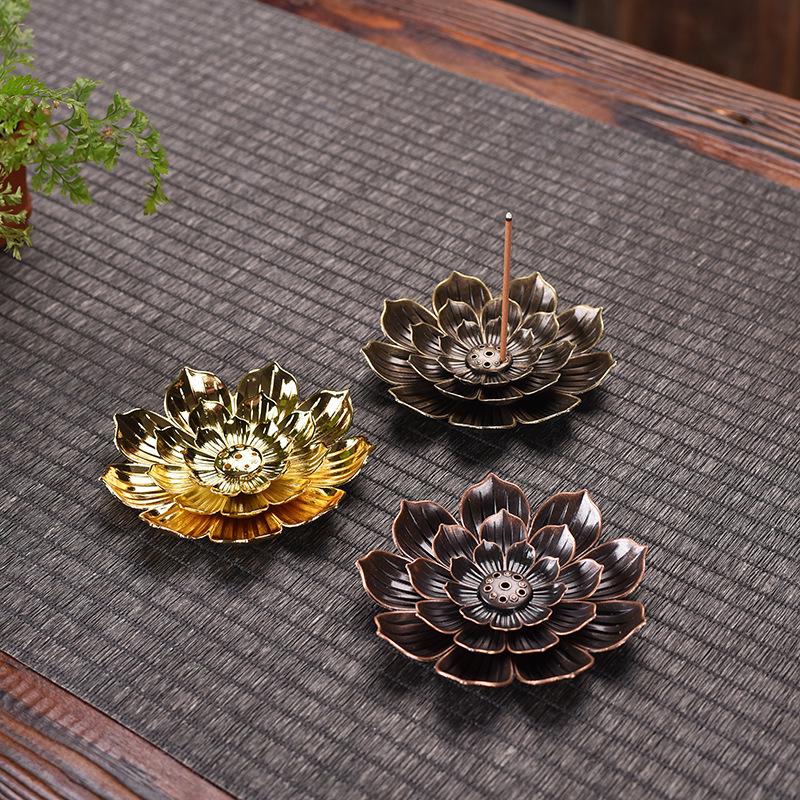Antique Double-Layer Lotus Incense Holder for Tea Ceremony and Buddha Incense, Multi-Porous Sandalwood Line Burner.