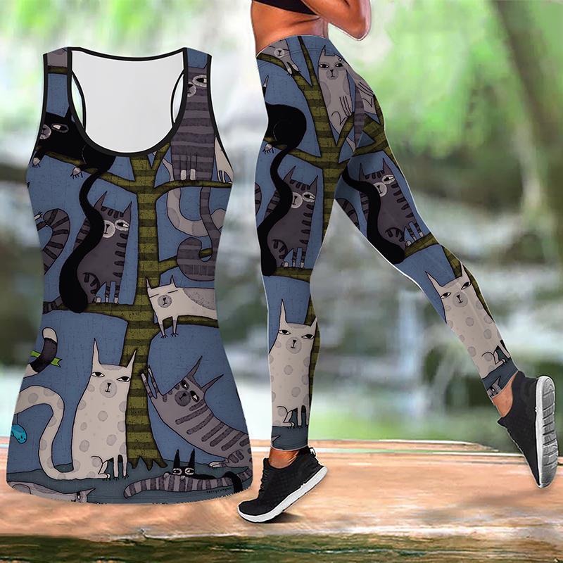 

Наряд для йоги с принтом кошачьего граффити для женщин, модные леггинсы для тренировок, фитнес-спорт, повседневные штаны для йоги XL синий