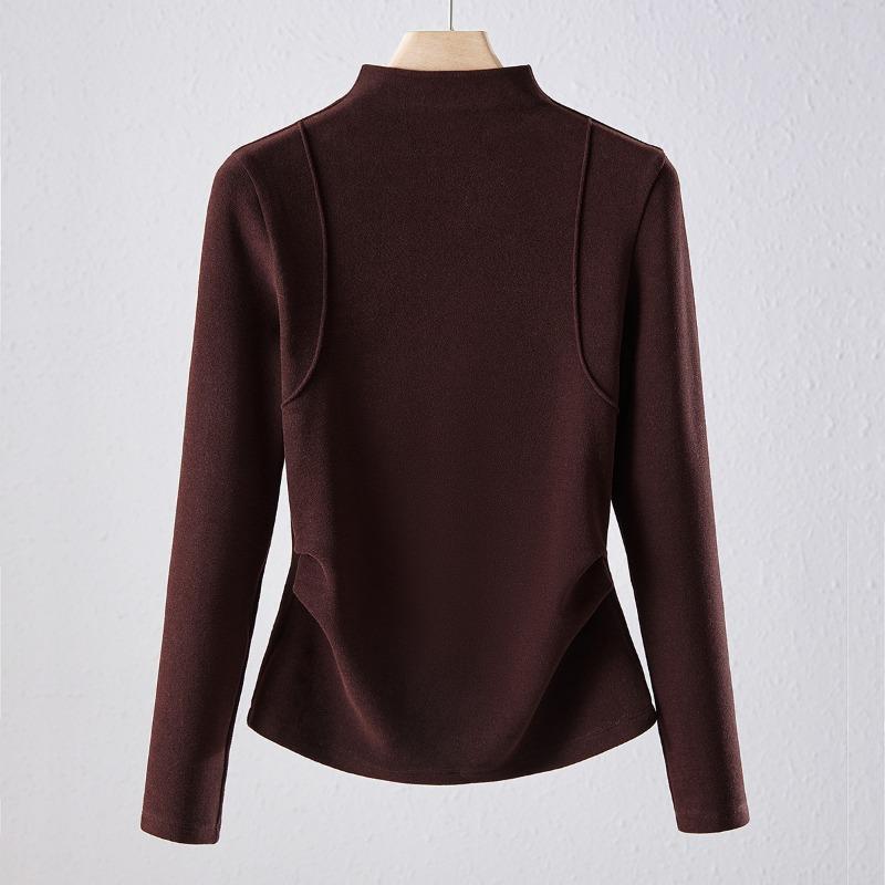 

Женская осенне-зимняя базовая рубашка с полуворотником-стойкой из немецкого бархата с воздушной прослойкой, новый бархатный высококачественный верхний топ для верхней одежды XXXL кофейный