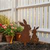 2PCS Rustic Metal Rabbit Garden Stakes Easter Yard Art Lawn Decor