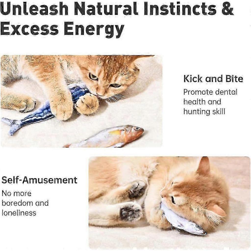 Realistische, zappelnde Fisch-Katzen-Spielzeuge in mundgerechter Größe, Interaktive Katzenspielzeuge für alle Rassen, Tipp-aktivierte 3 Zappelmodi, Sardine/Makrele/Gelber Umberfisch, Wiederaufladbar