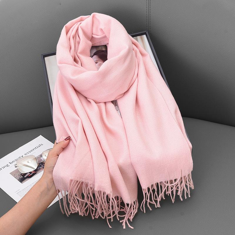 Women's Winter Faux Cashmere Literary Autumn Winter Thickened Warm 2-in-1 Solid Color Korean Fashion Atmosphere Scarf