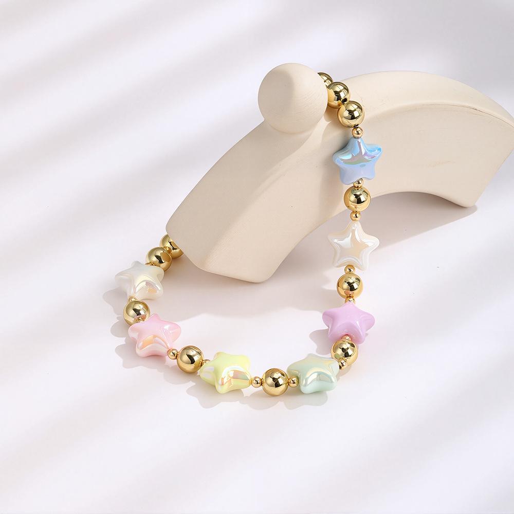 Dopamin Farbstern Armband Halskette Süß Niedlich Feiertagsstil Handarbeit Klein Frisch Perlen Nische Halskette