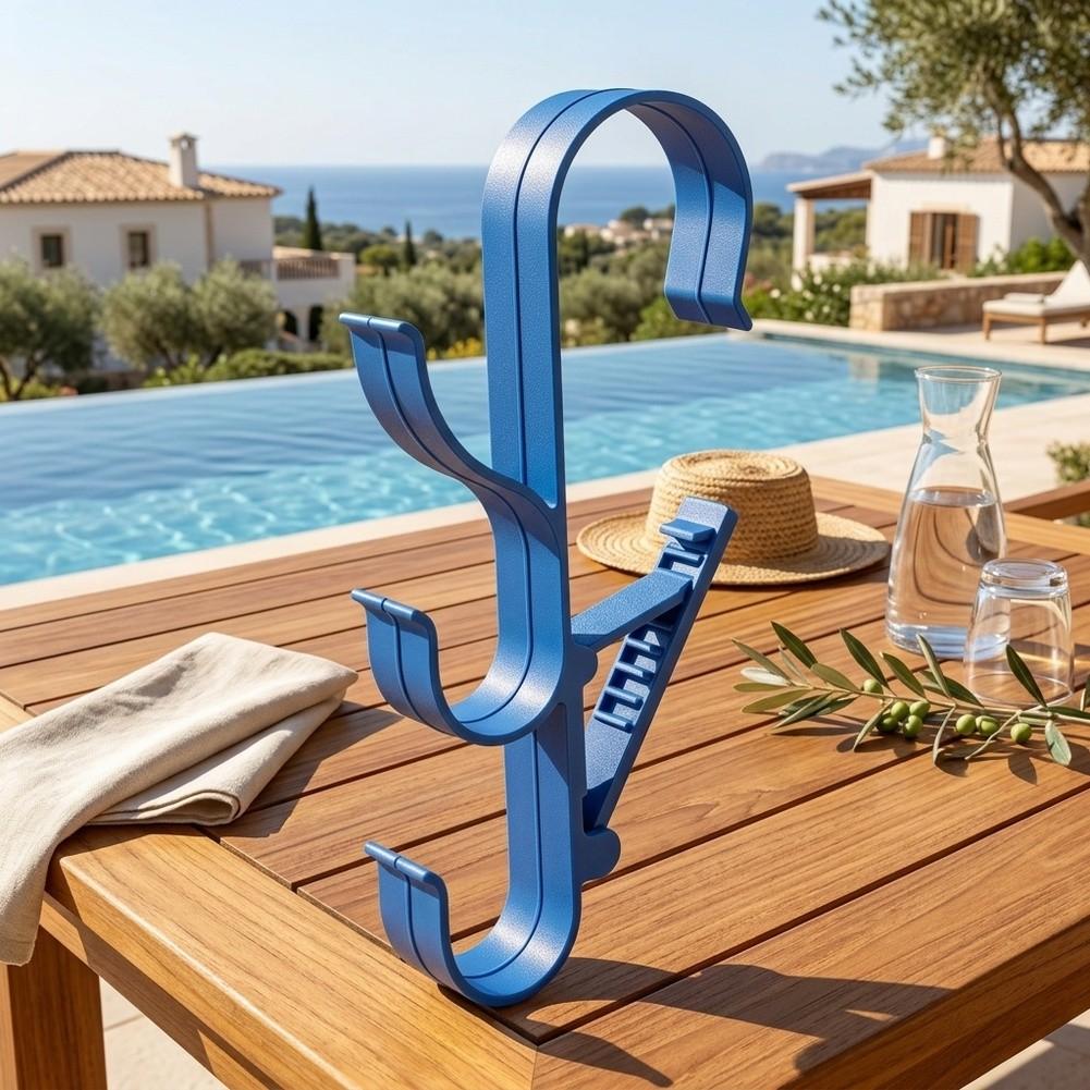 For Telescopic Pool Pole Storage Hook with Triple Hanging Points for Skimmers Brushes and Vacuum Hoses Clamp Mounts to Fences
