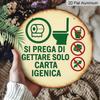 2D Flat, 1pc Round Aluminum Bathroom Sign, Italian "Si Prega Di Gettare Solo Carta Igenica" Quote, Vintage Distressed Design with Toilet & Waste