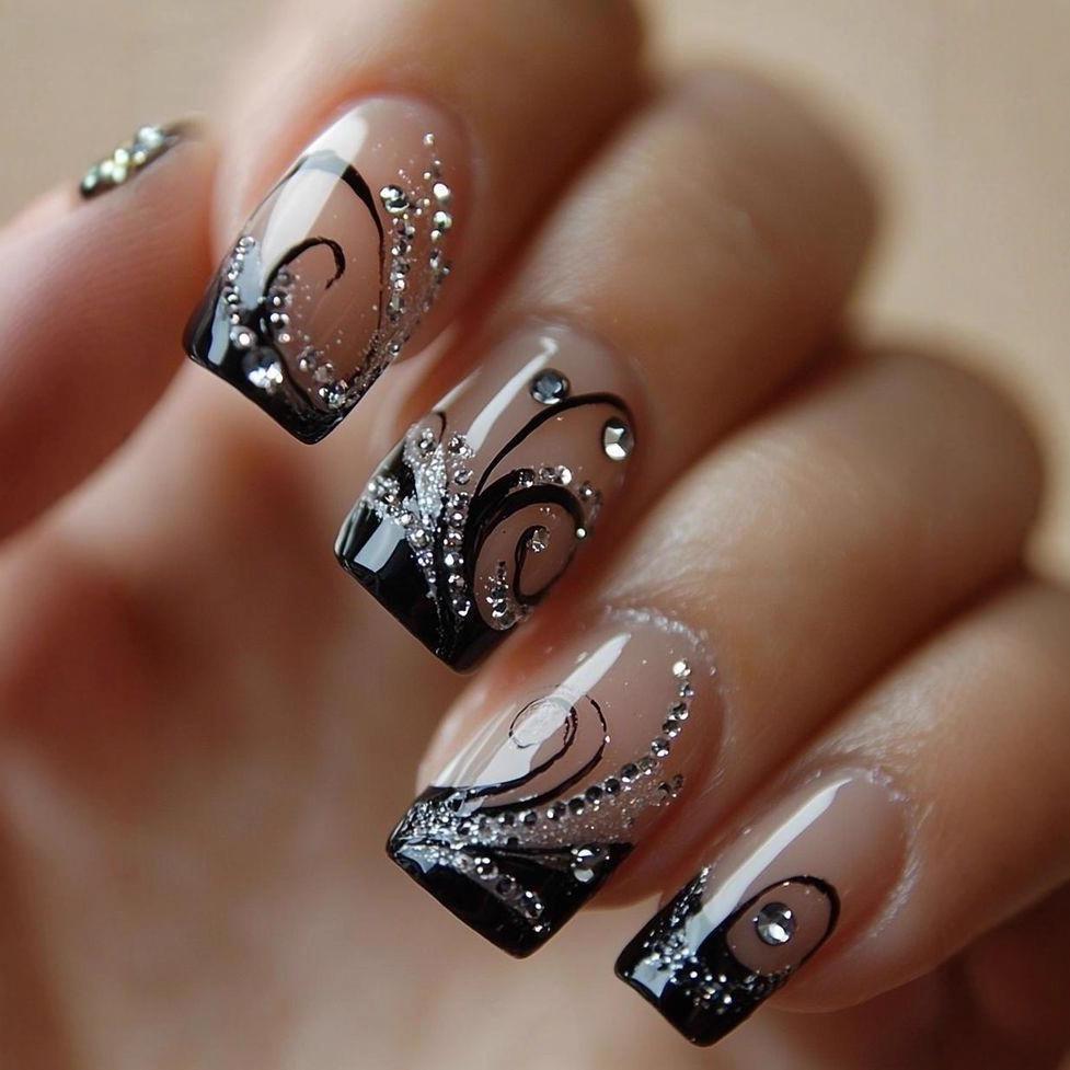 

24 шт. Простые темно-средние квадратные накладные ногти с золотой фольгой и узором бабочки, французские накладные ногти для женщин, носимые накладные типсы