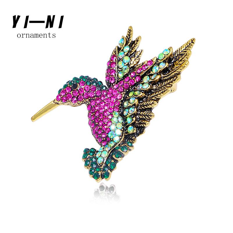 European and American high-end, rhinestone hummingbird brooch, animal chest flower, clothing bird brooch