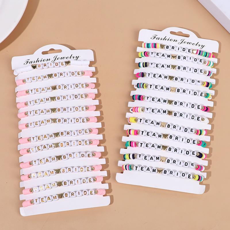 12Pcs Pink Team Bride Elastic Bracelets Set Bridal Shower Gifts Bachelorette Party Favors Supplies Boho Wedding Decoration
