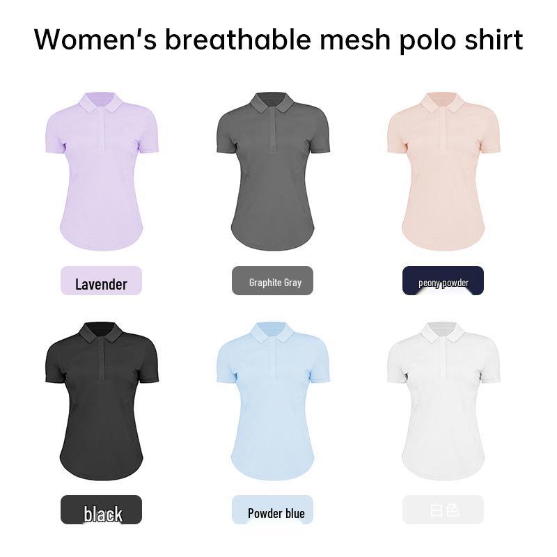 Women's Quick-Dry Polo Shirt - Breathable Moisture-Wicking Knit for Yoga & Fitness