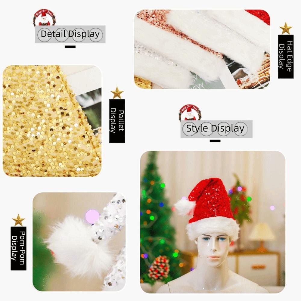 Double Layer Festive Hat Sparkling Sequins Christmas Cap New Christmas Hat  Family Gatherings