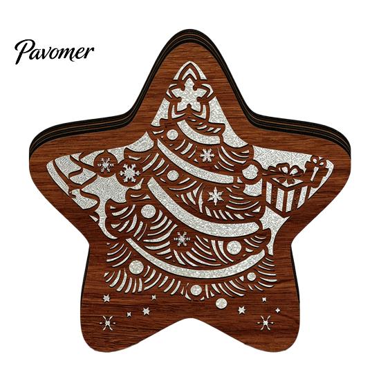 Christmas Gift for Kids 3D Wooden LED Night Light, Hollow Carved Tabletop Decor Warm Light Lamp with Glow, Festive Holiday Home And Office Decoration