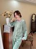 Gold Velvet Women's Pajama Set: Autumn-Winter, Long Sleeve & Pants, Fragrant Style, Lace Cardigan, Indoor/Outdoor Wear.