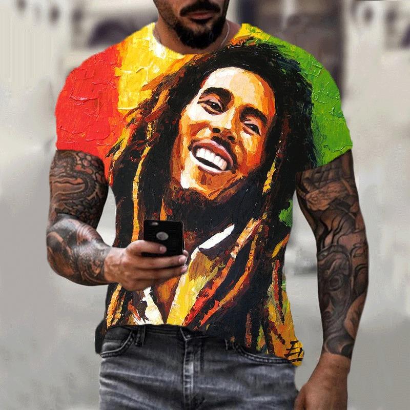 Nuova T-shirt 3D Harajuku Stampa Bob Marley da Uomo a Maniche Corte Estiva Casual Traspirante Oversize Moda Popolare Cime Rapper