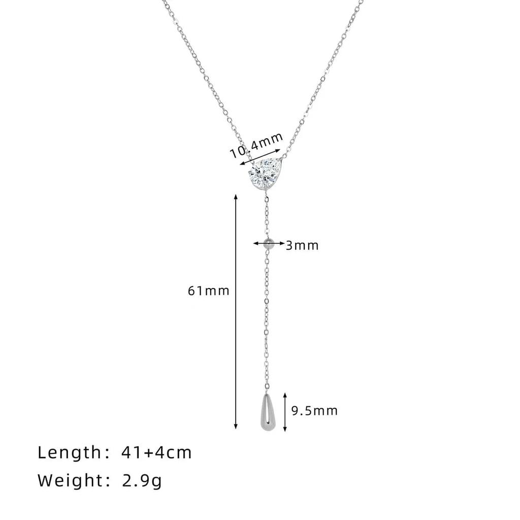 Fashion Elegant Ladies Jewelry Water Proof Y Shaped 18K Gold Plated Stainless Steel Zircon Teardrop Pendant Necklaces for Women