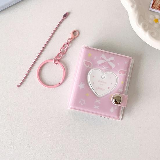 Love Heart Small Photo Album Keychain 32 Pockets Hollow Photocard Binder for 2 Inch Photo Mini Photo Card Book Holder for