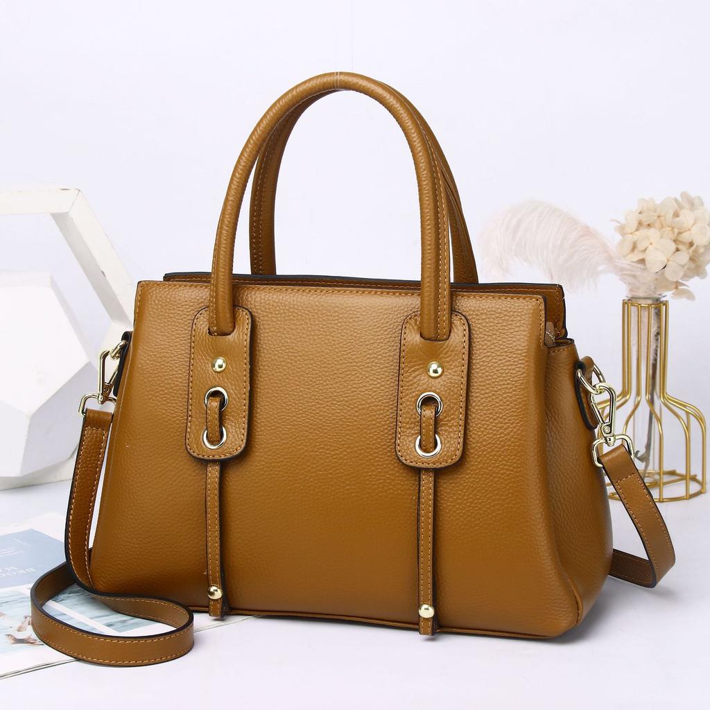 Cowhide Women's Bags, One-shoulder Messenger Bags, Portable Women's Bags, Fashionable Large-capacity Handbags.