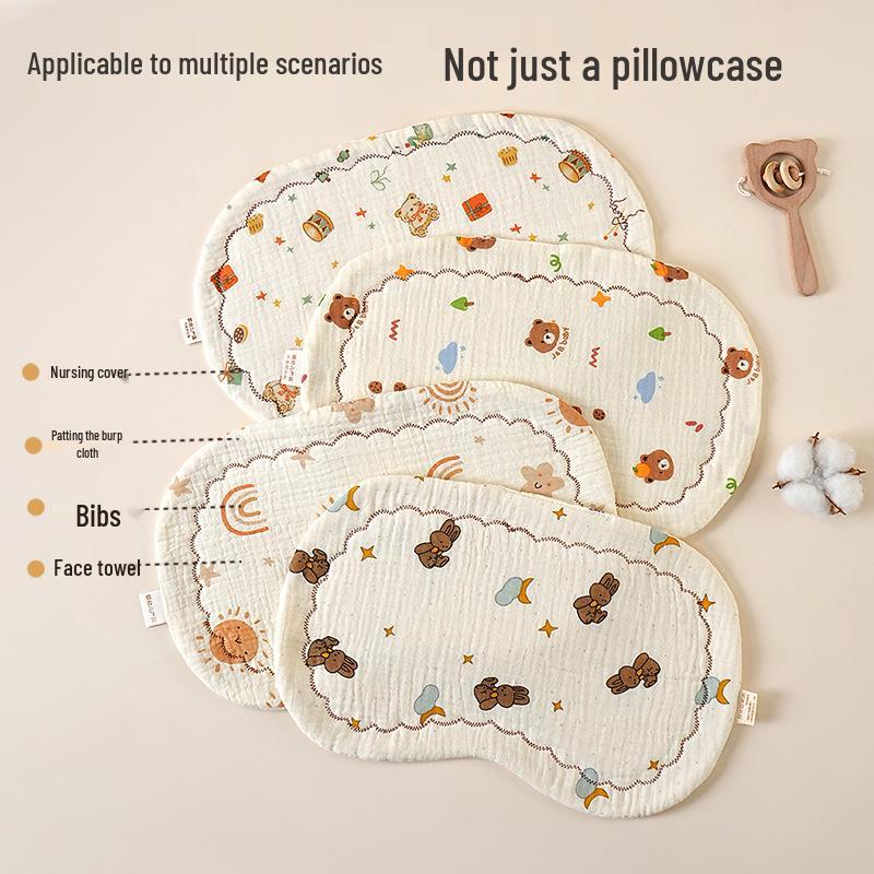 Cloud-Shaped Newborn Pillow, Ten-Layer Cotton Gauze, Baby Flat Pillow and Burp Cloth, Customizable Logo