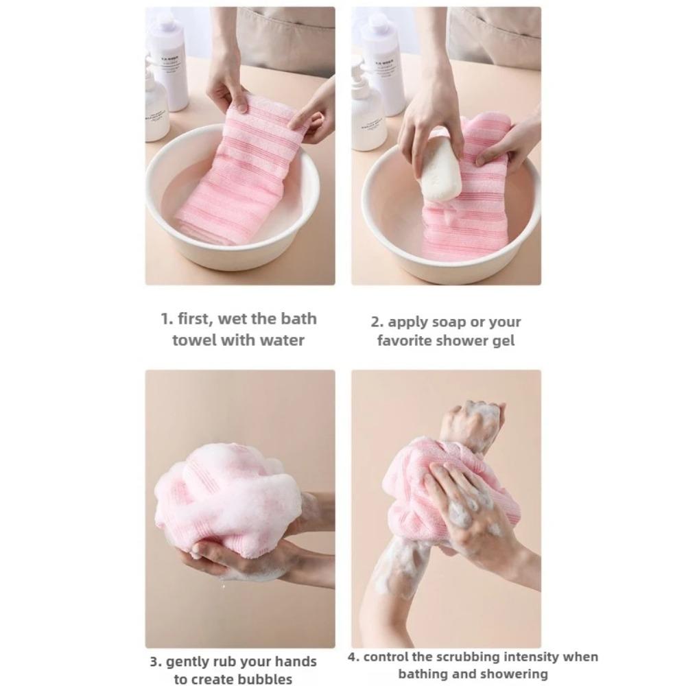 Jacquard Stripe Baths Towel with Back Pulling Design Exfoliating Body Washcloth for Shower and Skin Cleansing Bathroom Supplies