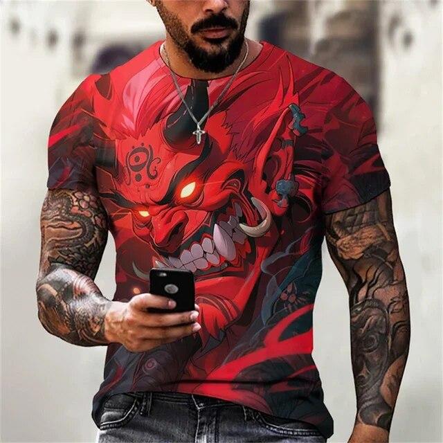 Японская футболка с принтом самураев для мужчин, летняя тенденция в стиле хип-хоп, уличная одежда в стиле Харадзюку, повседневные топы с круглым вырезом и короткими рукавами, модные свободные футболки S красный