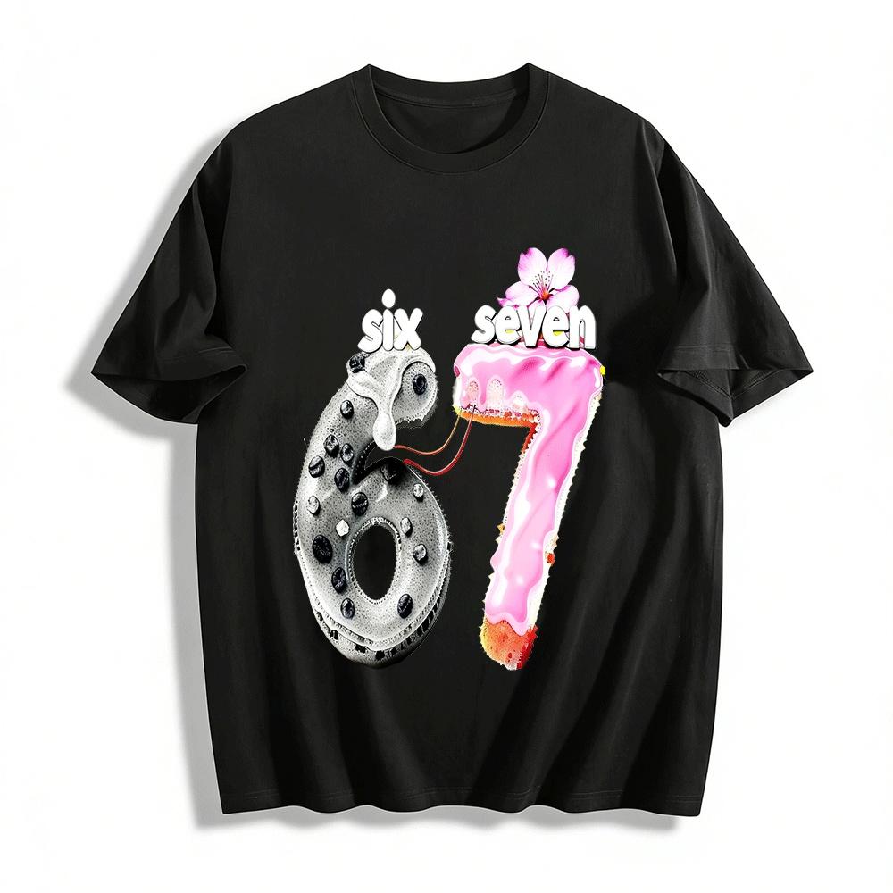 Fun Dessert Print Number 67 Casual Top For Men Women Pure cotton T-shirt XXS