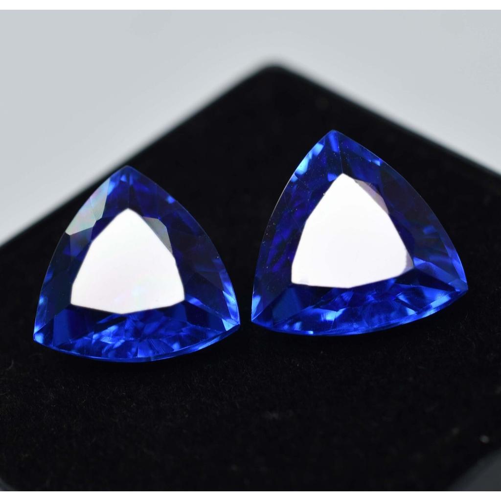 Natural Blue Tanzanite Loose Gemstone 18.24 Ct Trillion Shape Pair for Jewelry Making and Crafts