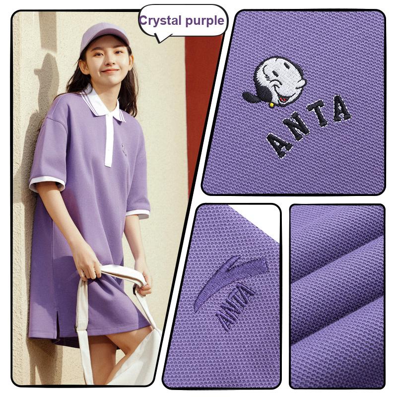 Anta X Popeye Collaboration Lifestyle Series Loose Breathable Color Block Pattern Polo Dress Women Dresses Black 962428205-2