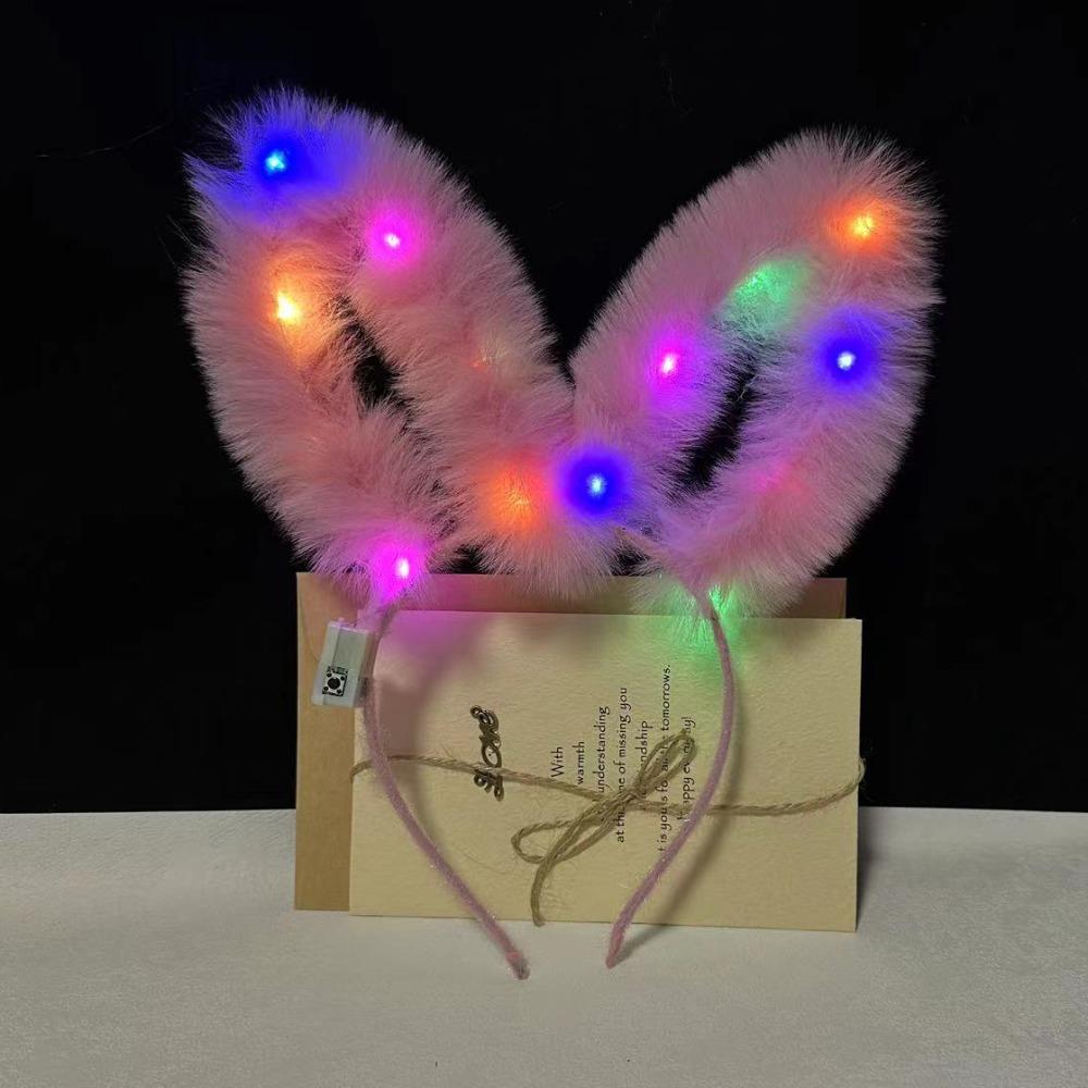 Realistic Glowing Plush Headband LED Light Luminous Bunny Headband  Amusement Park