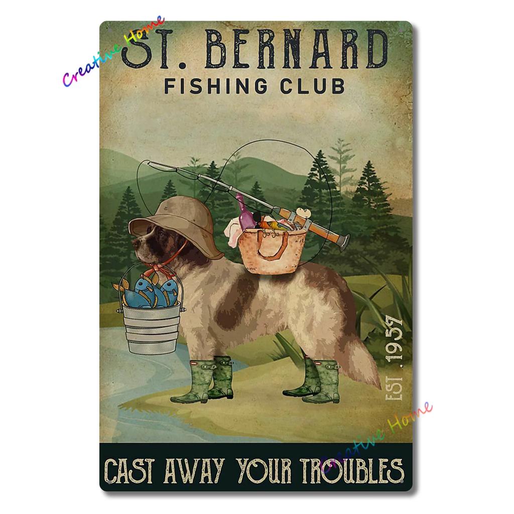 Metal Tin Sign Wall Decor St. Bernard Dog Bubble Bath Record Coffee Hanging Plaque Aluminum Signage Posters 8x12 Inch