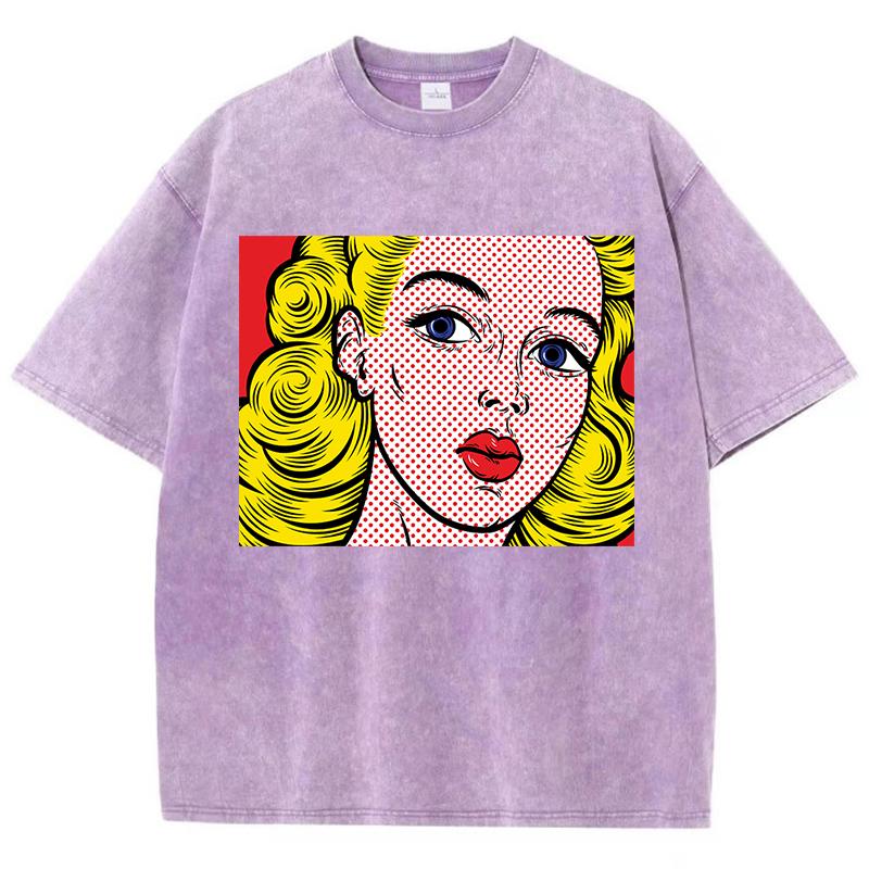 Blonde Girl Printing Women Washed Shrot Clothes Casual Fashion Tshirts Street Breathable Comfy Tee Tops Cool T Shirts