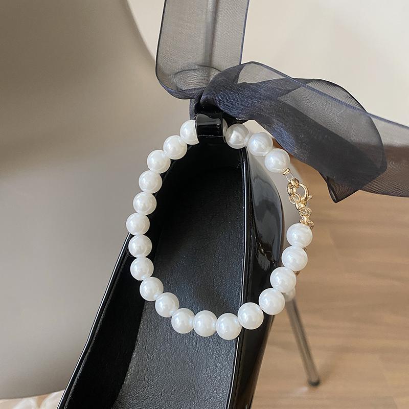 Rimocy Sweet Pearl Strap Platform Pumps for Women Ribbon Bowtie High Heels Mary Janes Shoes Woman Chunky Heel Elegant Pumps 2024